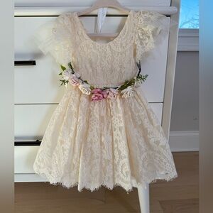 Beautiful ivory lace dress with floral belt